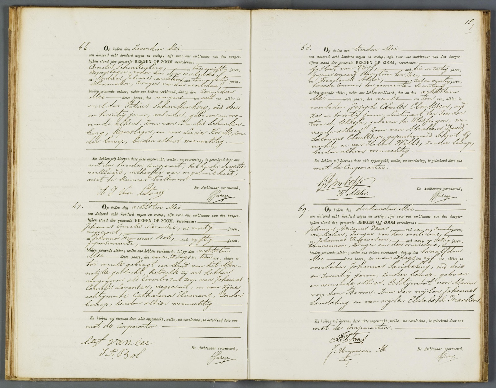 Scan for Open Archieven index: Overlijden Joseph Charles Clarkson, 8 May 1869, Bergen op Zoom