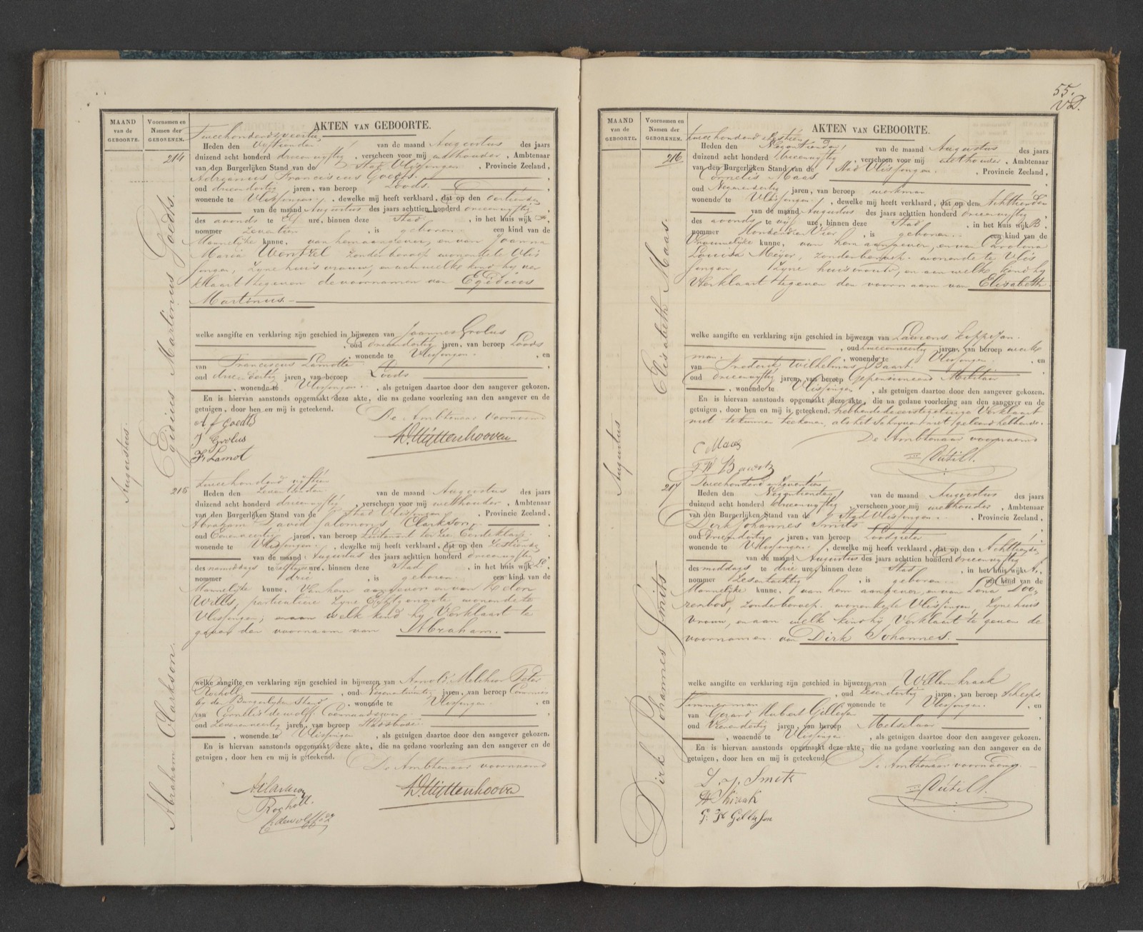 Scan for Open Archieven / Zeeuws Archief: Geboorte Abraham Clarkson, Vlissingen 16 Aug 1853